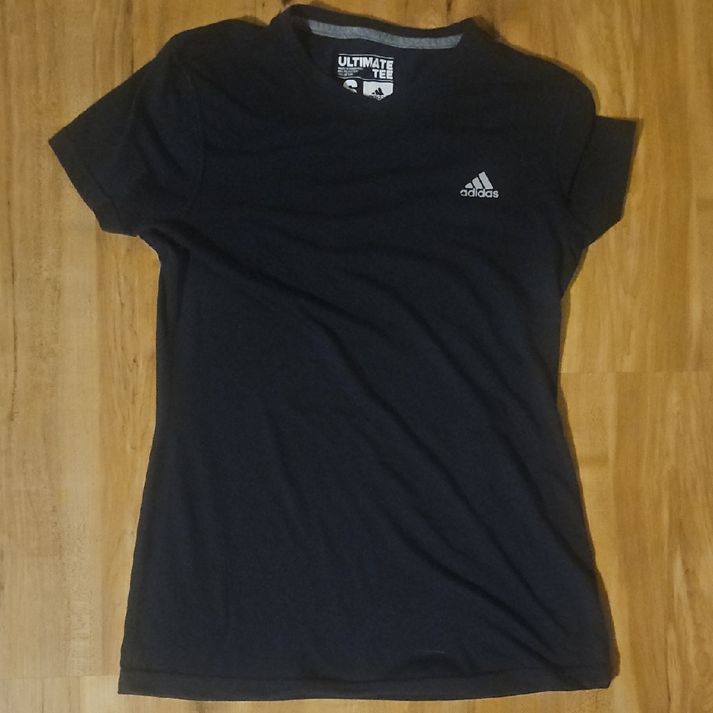 adidas Black Crew Neck Performance Tee with White Logo